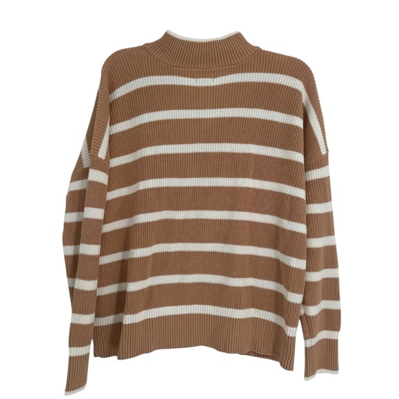 LAND'S END NWT Quarter Zip Striped Sweater Tan White Size XL Chunky Heavyweight - Picture 5 of 11